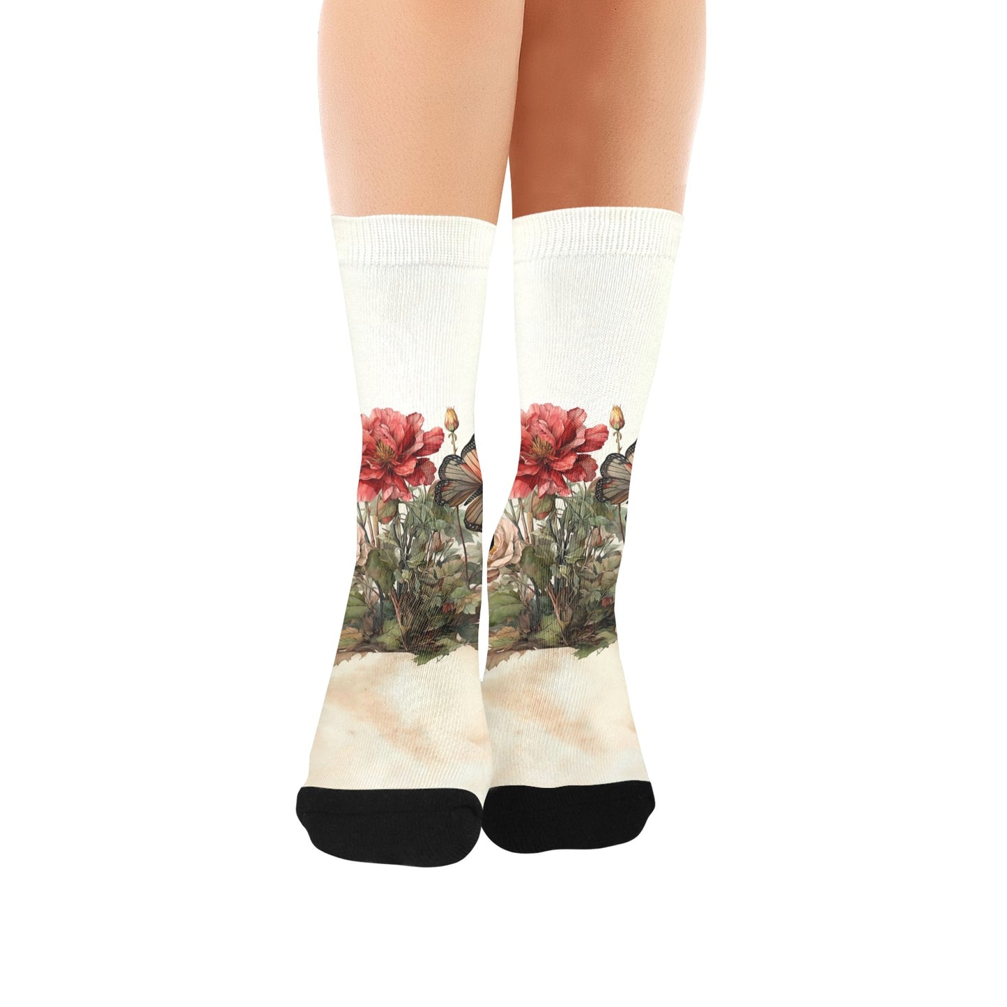 Botanical junk Journal butterfly Socks - Custom Socks for Women Made in USA