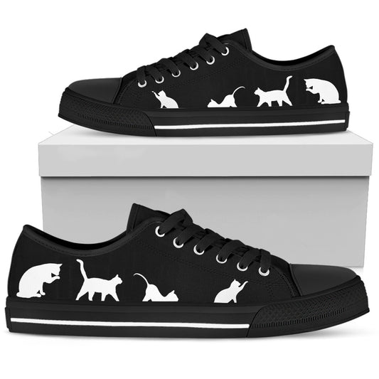 Black and White Cats Women's Low Top Sneakers