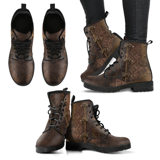 Steampunk Rustic Brown Women Vegan Leather Boots