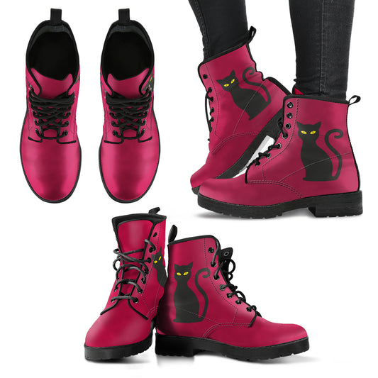 Deep Pink Cat Women Vegan leather Boots