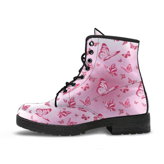 Pink Butterfly Vegan Leather Boots
