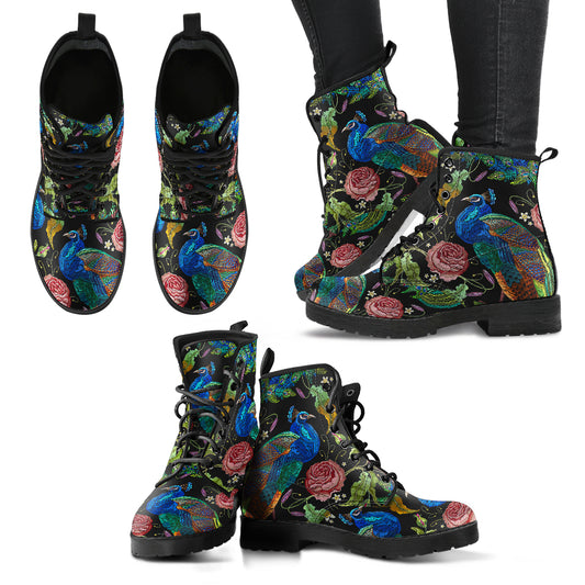 HandCrafted Artful Peacock Vegan Leather Boots