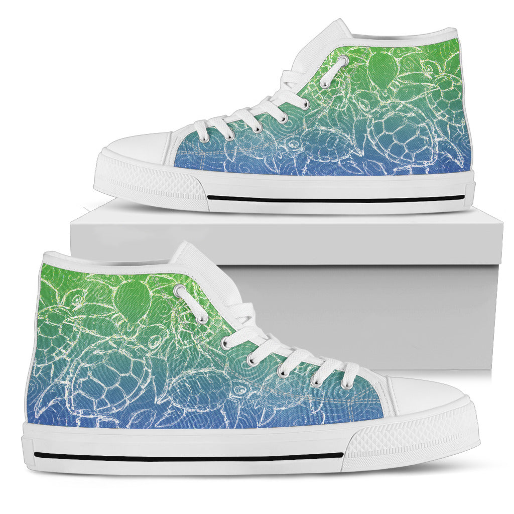 Turtle Fade Blue Green Women High Top Sneakers