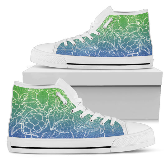 Turtle Fade Blue Green Women's High Top Sneakers