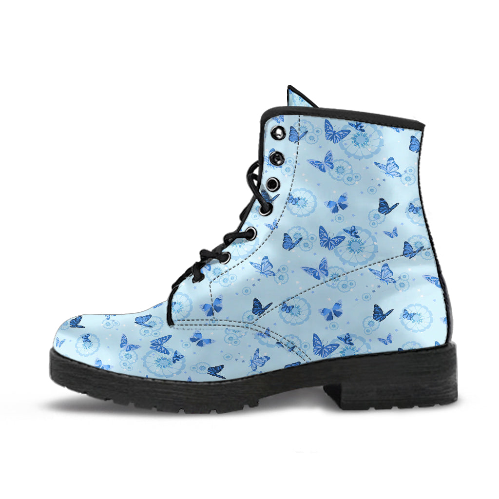 Blue Butterfly Women Vegan Leather Boots