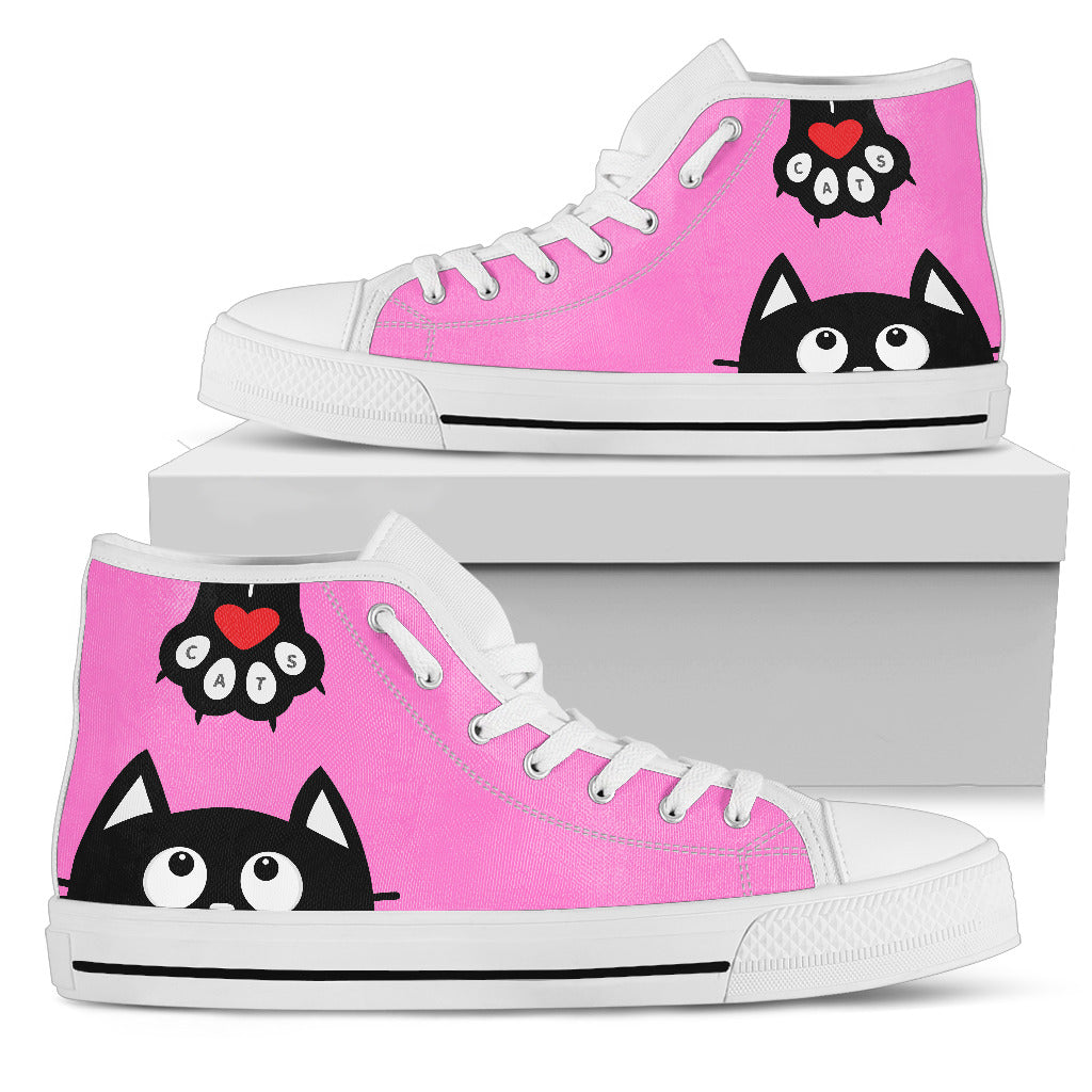 Pink cat Women's High Top Sneakers