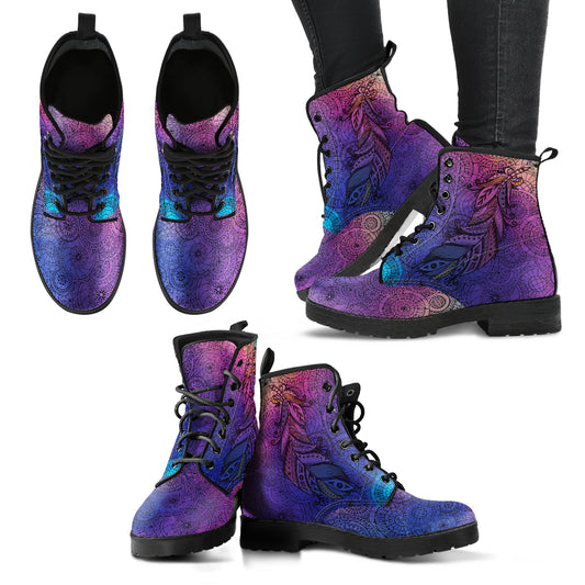 Colorful Feather Handcrafted Women Vegan Leather Boots
