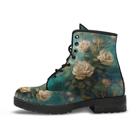 Antique Emerald Romance Women's Vegan Leather Combat Boots