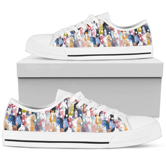 Colorful Cartoon Horse Head Low Top Sneakers in White