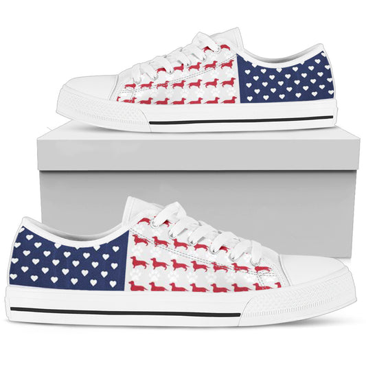 Dachshund US Flag Women's Low Top Shoes