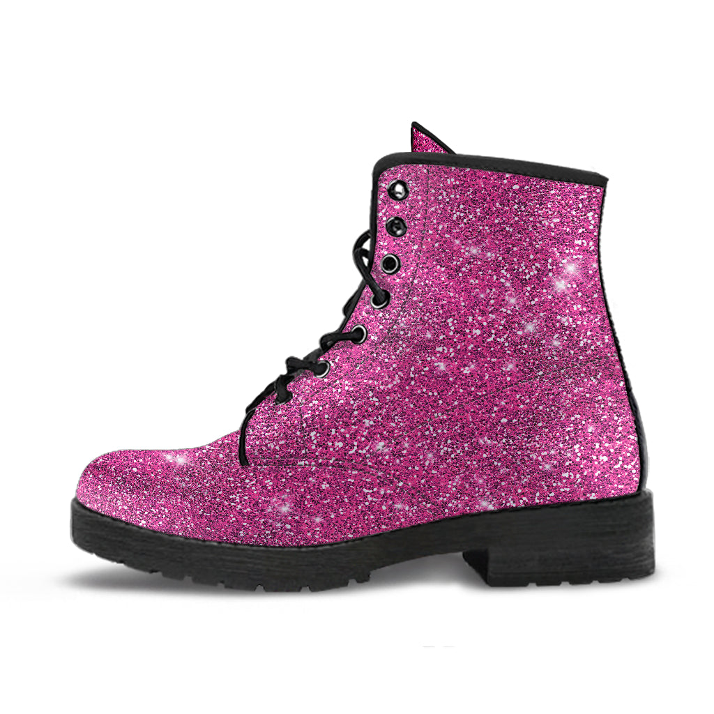 Pink Sparkle Glitter Vegan Leather Boots