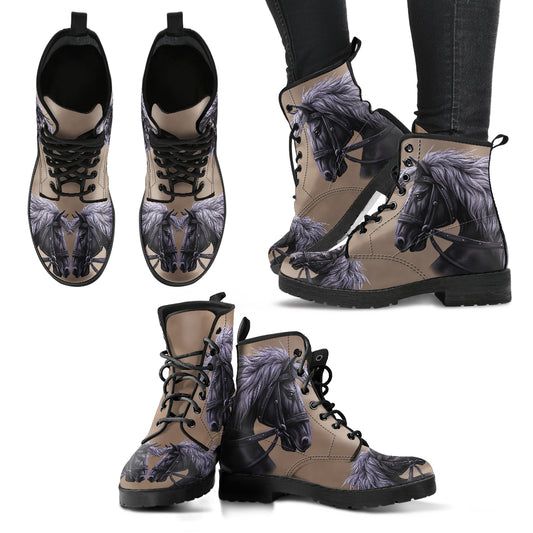 Horse Riding Lover Women's Vegan Leather Combat Boots