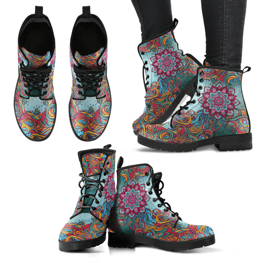Mandala Handcrafted Women's Vegan Leather Combat Boots