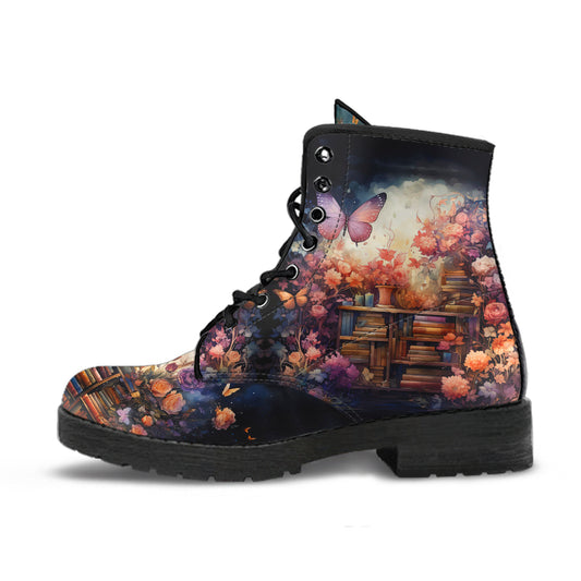 Butterfly Whimsical Library Women's Vegan Leather Boots