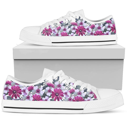 Purple Pink White Flowers Women Low Top Sneakers