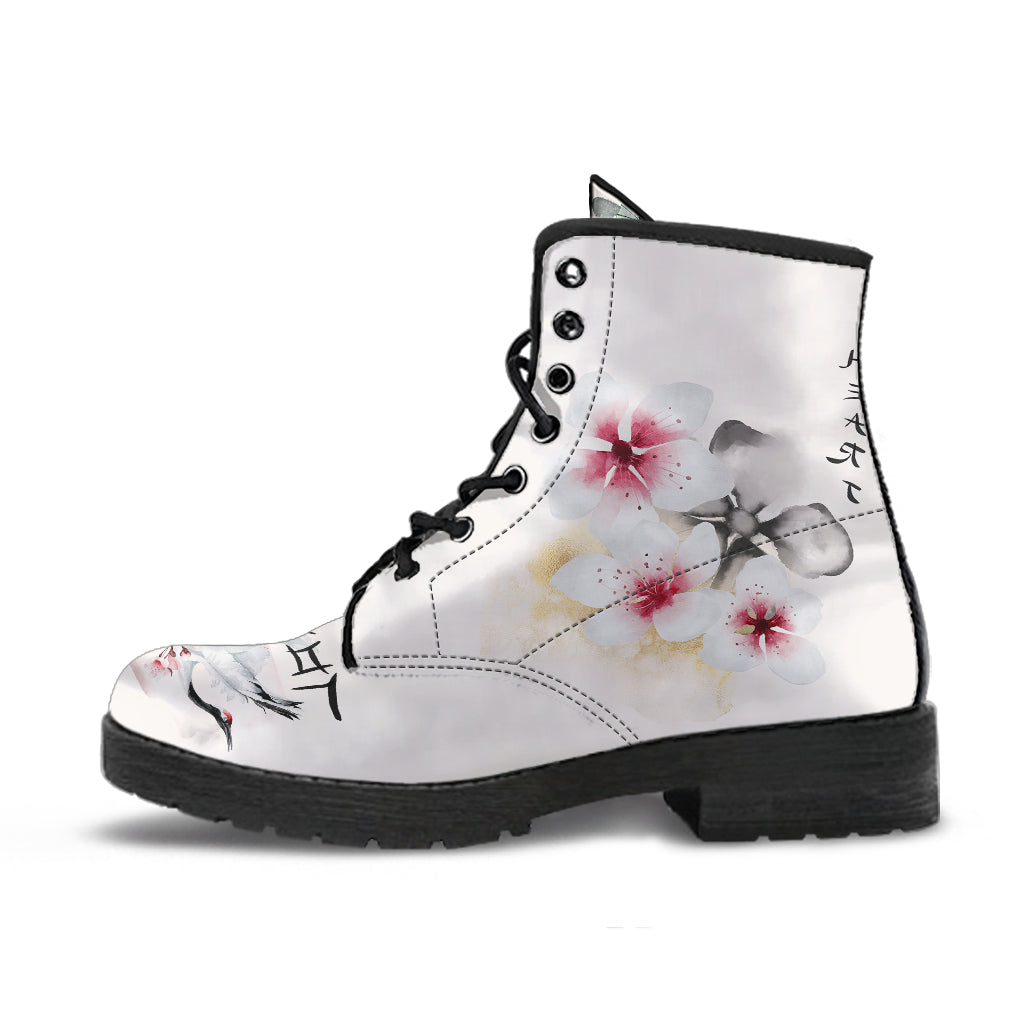 Japanese Cherry Blossom Women Vegan Leather Boots