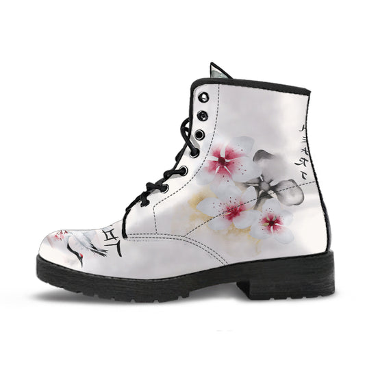 Japanese Cherry Blossom Women's Vegan Leather Combat Boots
