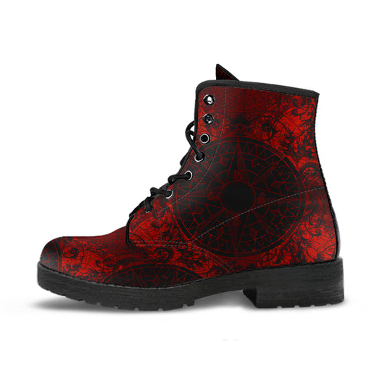 Red and Black Vegan Leather Combat Boots