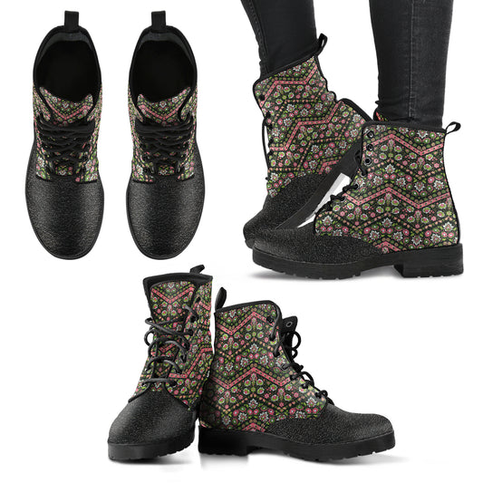 Boho Floral Handcrafted Vegan Leather Boots