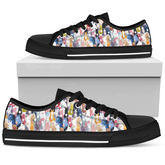 Colorful Cartoon Horse Head Low Top Sneakers in Black