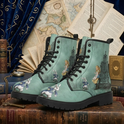 Alice and the White Rabbit #1 Women's Vegan Leather Combat Boots