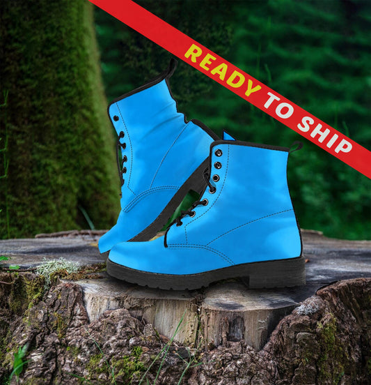 Baby Blue Sky Vegan Leather Boots - READY TO SHIP