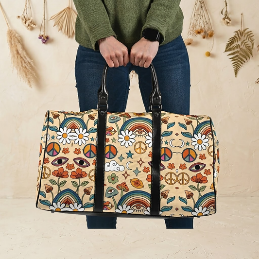Boho Rainbow and Trippy Mushrooms Women's Travel Bag