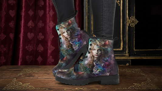 Alice in Wonderland Women's Vegan Leather Combat Boots