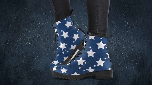 Stellar Stride blue Star Women's Vegan Leather Combat Boots