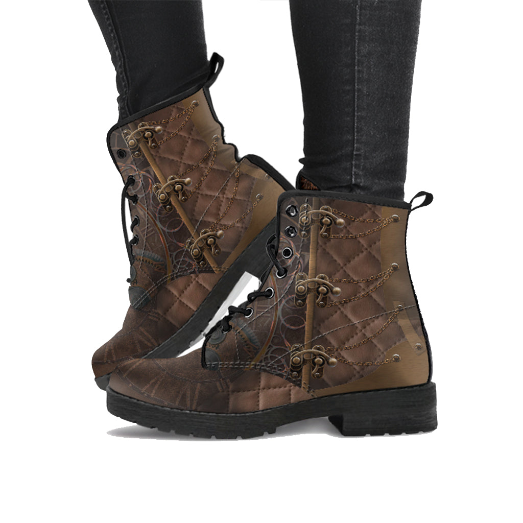 Steampunk Rustic Brown Women Vegan Leather Boots