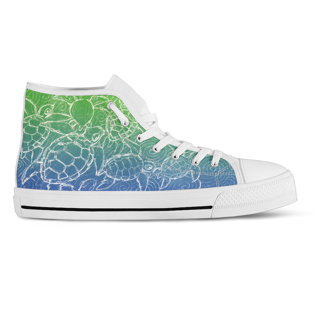 Turtle Fade Blue Green Women High Top Sneakers