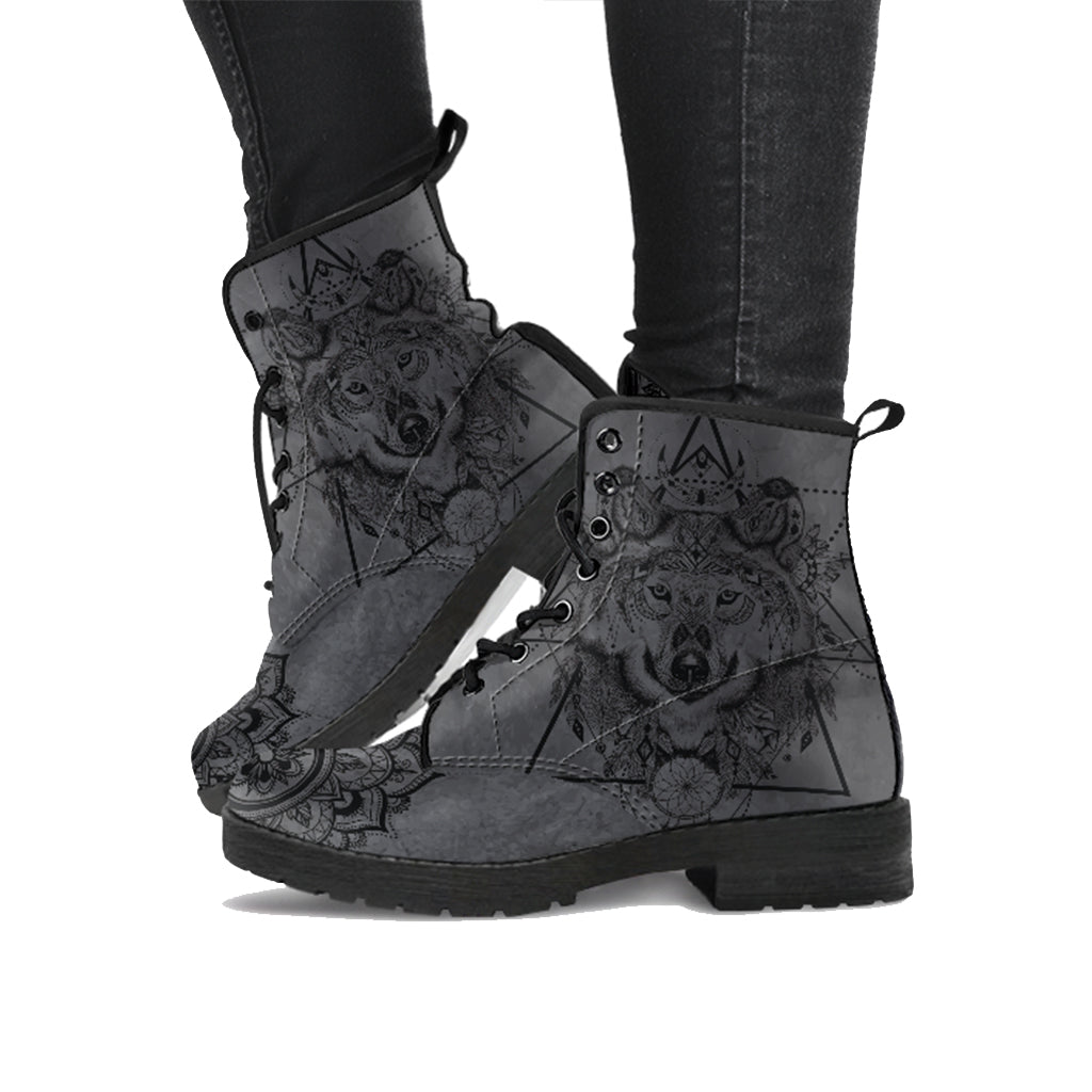 Dark Gray Wolf Handcrafted Women Vegan Leather Boots