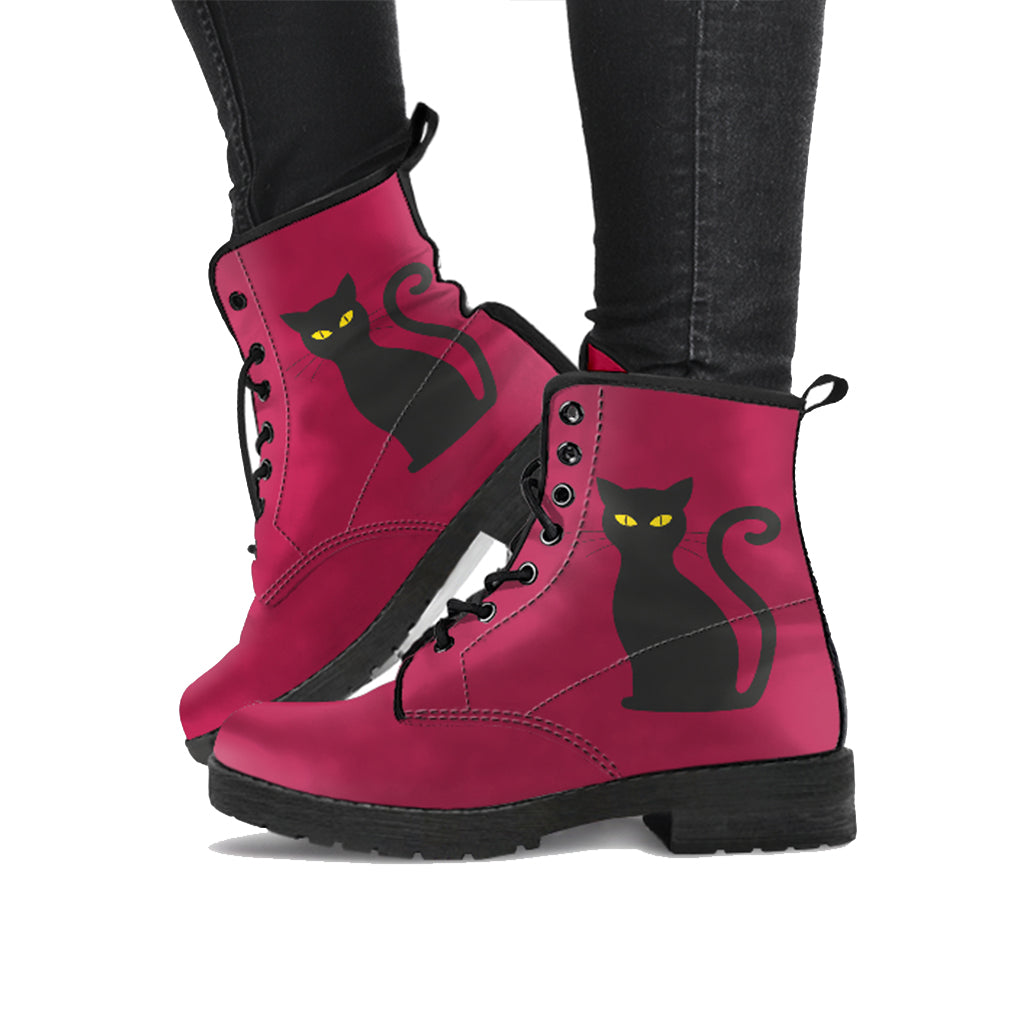 Deep Pink Cat Women Vegan leather Boots