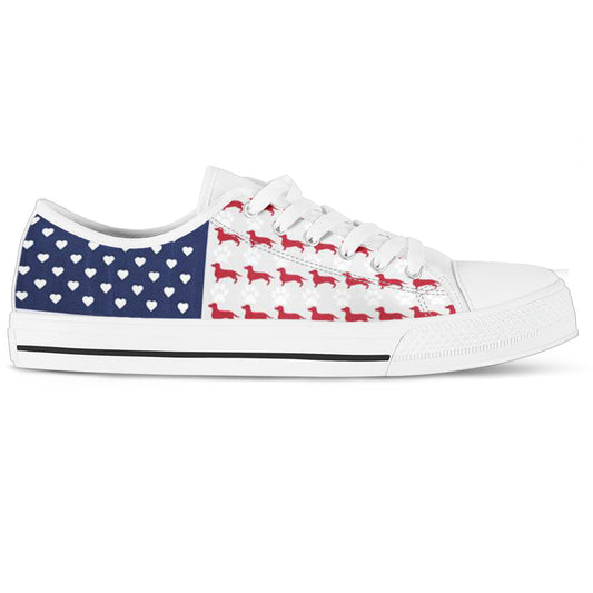 Dachshund US Flag Women's Low Top Shoes