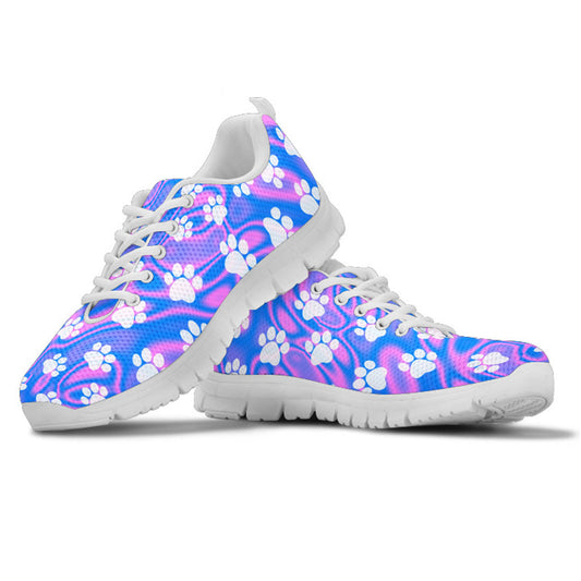 Pink and Blue Paw Print Women's Athletic Sneakers