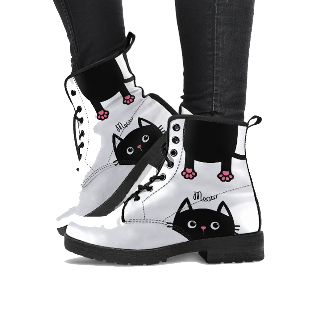 Cute Cat Women Vegan Leather Boots