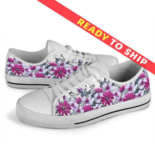 Pink, Violet and White Flowers Women's Low Top Sneakers - READY TO SHIP