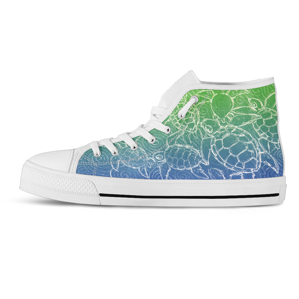 Turtle Fade Blue Green Women High Top Sneakers