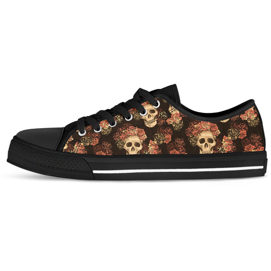 Gothic Skull & Roses Shoes Women's Low Top Sneakers