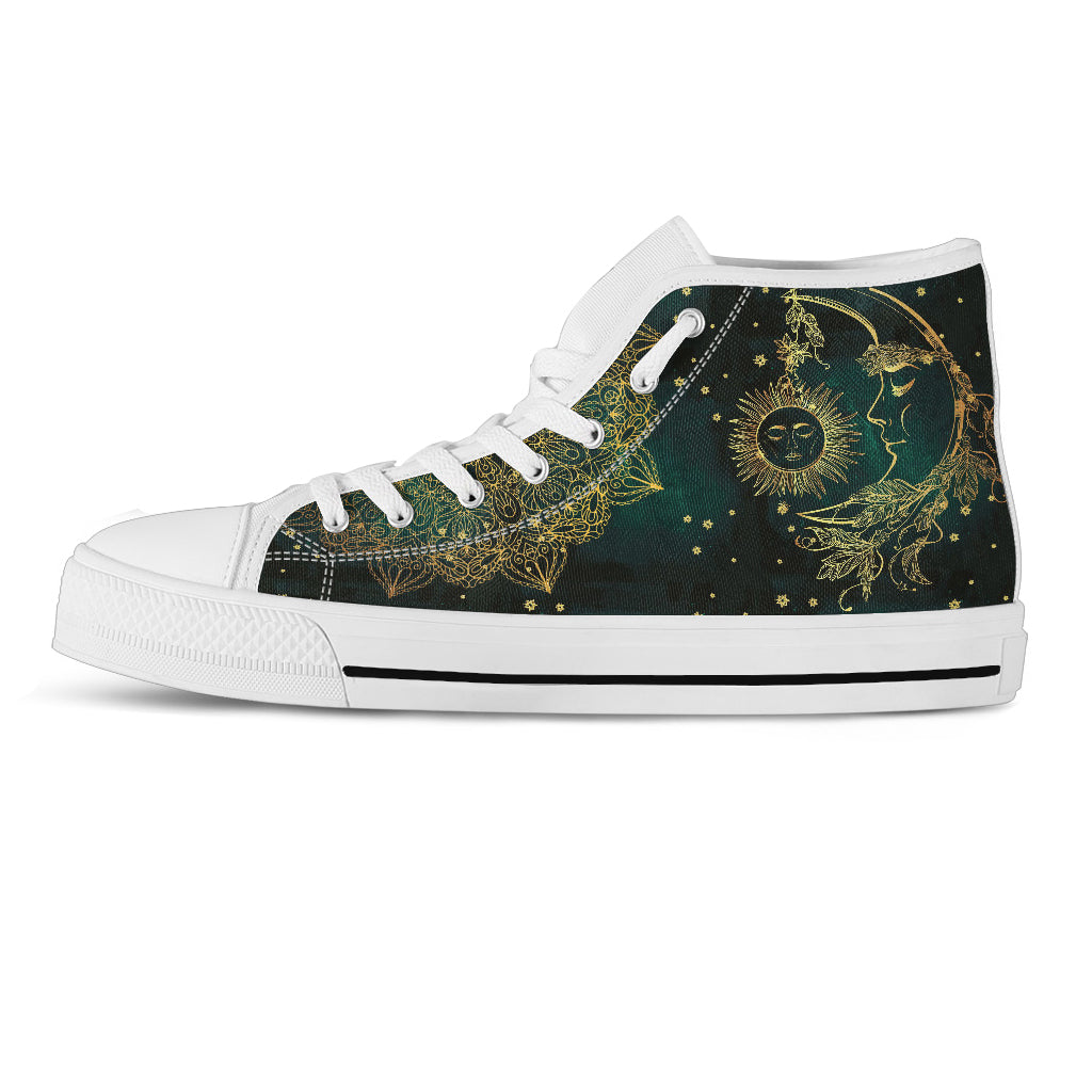 Sun & Moon Handcrafted White Sole High Top Shoes Sneakers