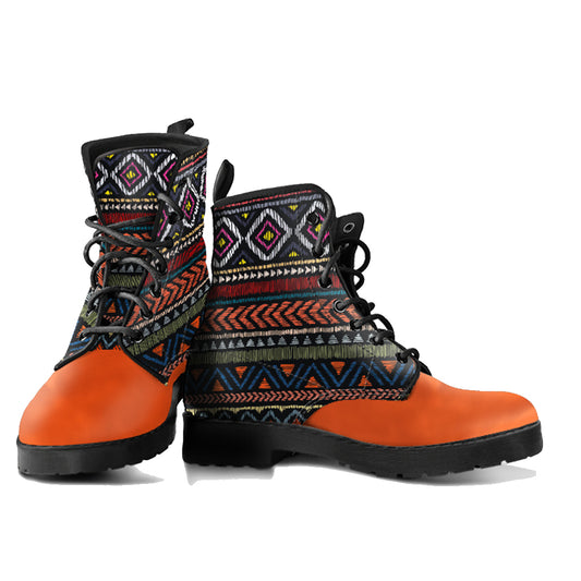 Aztec Pattern Handcrafted Women's Vegan Leather Combat Boots