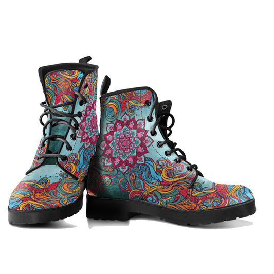 Mandala Handcrafted Women's Vegan Leather Combat Boots