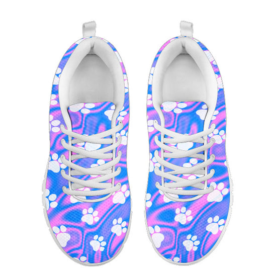 Pink and Blue Paw Print Women's Athletic Sneakers