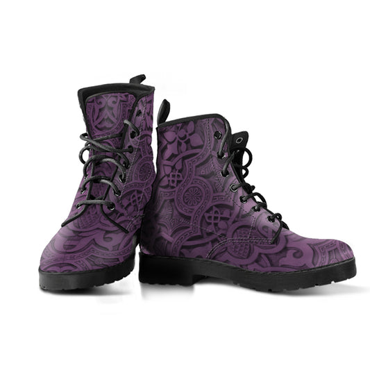 Vintage Mandala Pattern in Purple Taupe - Vegan Leather Boots for Women