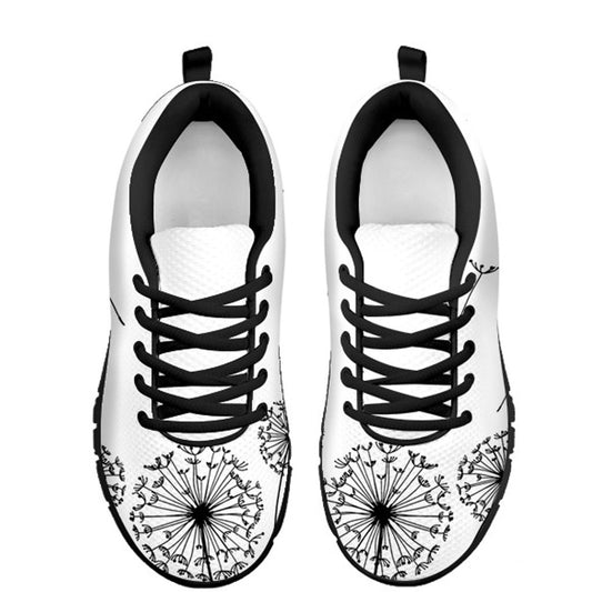 White Dandelion Black Women's Athletic Sneakers
