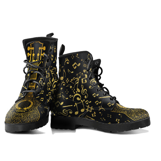 Gold Music Notes Women's Vegan Leather Boots