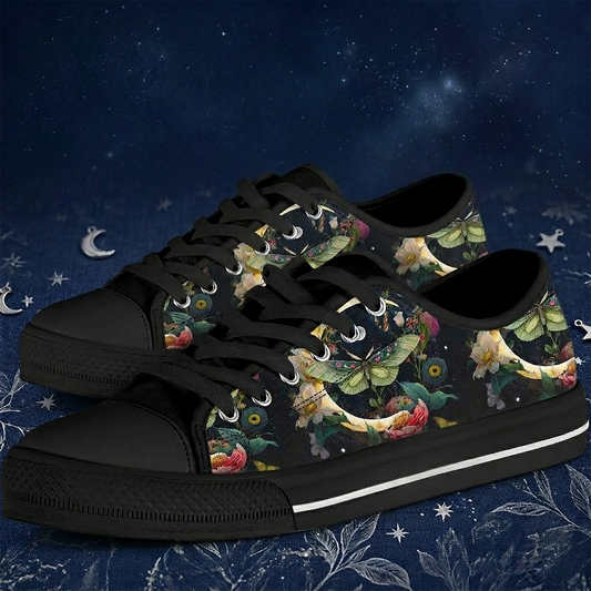 Moon's Embrace & Celestial Flora Women's Low Top Sneakers