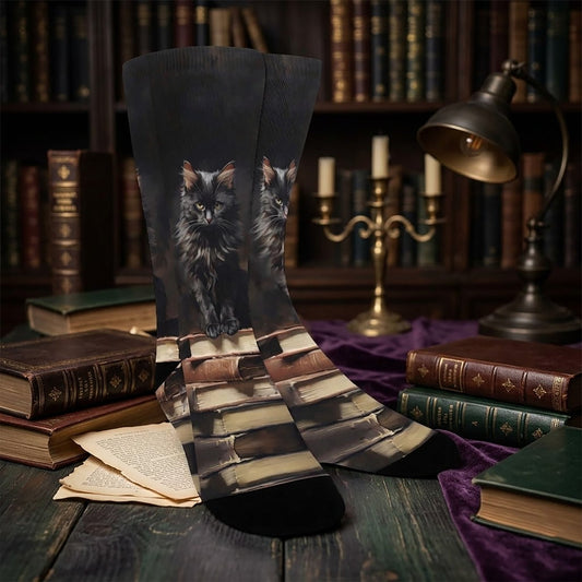 Gothic Cat Bookmark Socks - Custom Socks for Women Made in USA