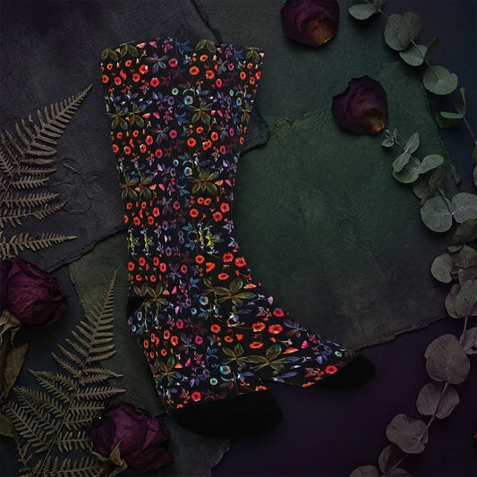 Dark Fabric Floral Socks - Custom Socks for Women Made in USA