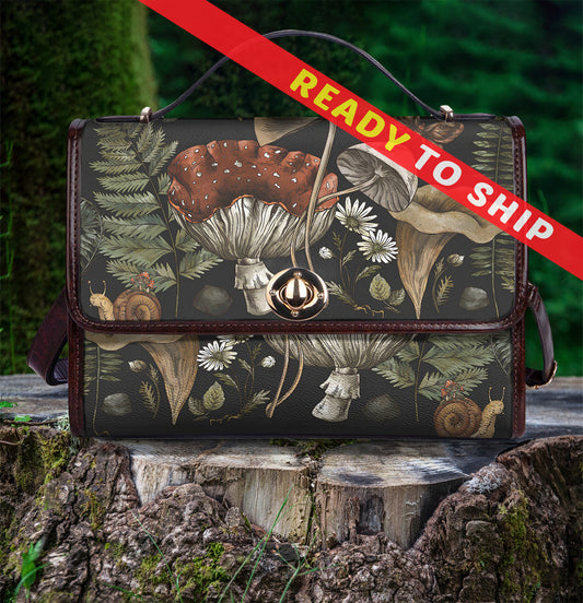 Enchanted Cottagecore Mushrooms Women's Vegan Leather Handbag - READY TO SHIP